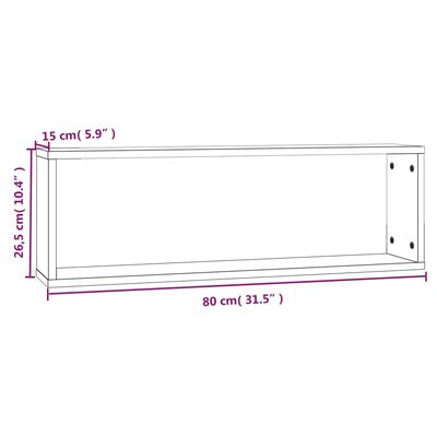 vidaXL Veggfestar Kubbahillur 4 stk. Eik 80x15x26,5 cm Samsettur Viður