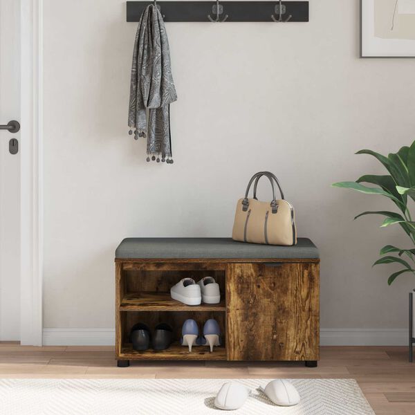 vidaXL Hallarbekk Reyktur Eik 80 x 38 x 46 cm Virkur tr&eacute; og d&uacute;kur