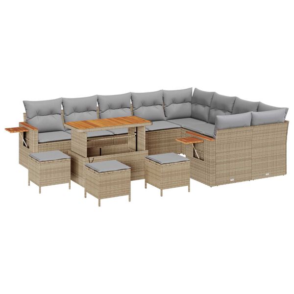 vidaXL Gar&eth;s&oacute;fa sett me&eth; p&uacute;&eth;i 14 pcs Beige og lj&oacute;sgr&aacute;r p&oacute;l&yacute;rattan