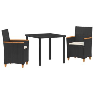 vidaXL Gar&eth;ur bor&eth;sett 3 pcs Svartur p&oacute;l&yacute;rattan