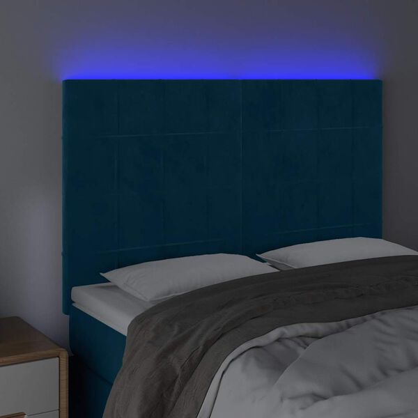 vidaXL LED h&ouml;fu&eth;gafl D&ouml;kkbl&aacute;tt 144x5x118/128 cm Flauel