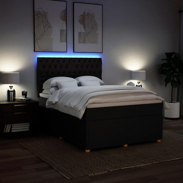 vidaXL H&oacute;lfa&eth; Springr&uacute;m Svart 160x200 cm Tauefni