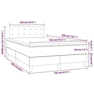 vidaXL Hólfað Springrúm með Dýnu Dökkbrúnt 120x200 cm Tauefni