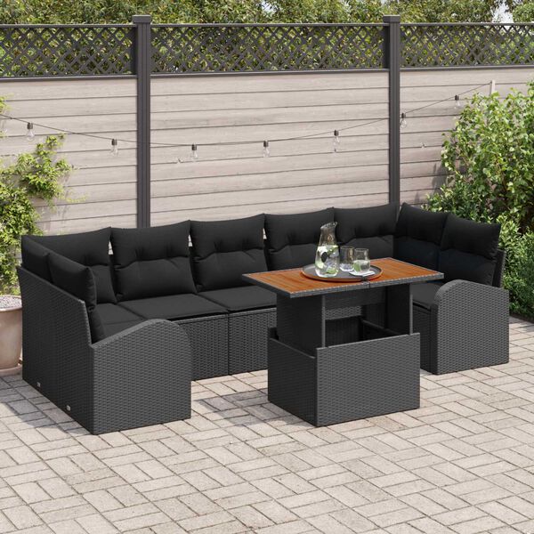 vidaXL Gar&eth;s&oacute;fa sett me&eth; geymslu 8 pcs Svartur Poly rattan