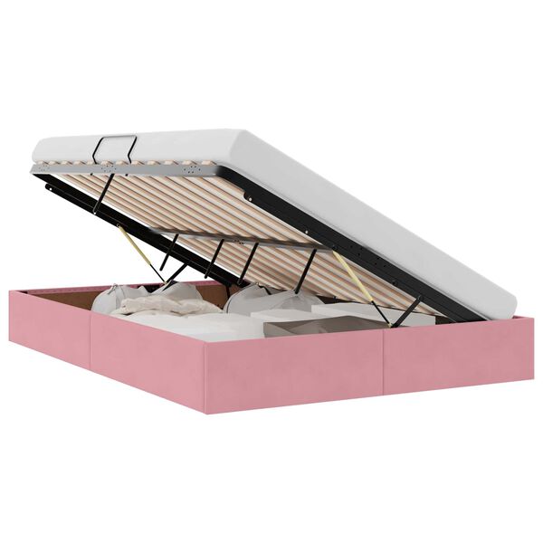 vidaXL Geymslu R&uacute;m me&eth; d&yacute;nu me&eth; h&ouml;fu&eth;gafl Bleikur 140 x 200 cm Flauel