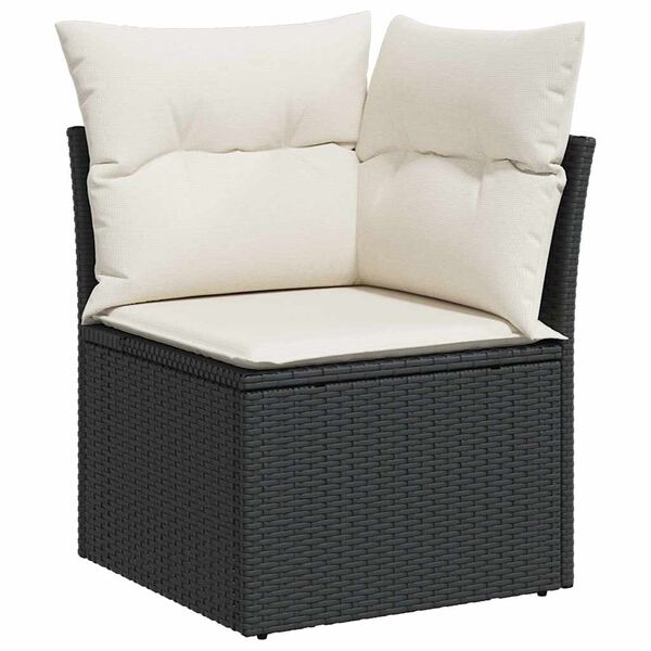 vidaXL 9 stykki gar&eth;s&oacute;fasett me&eth; p&uacute;&eth;um Black Poly Rattan Acacia