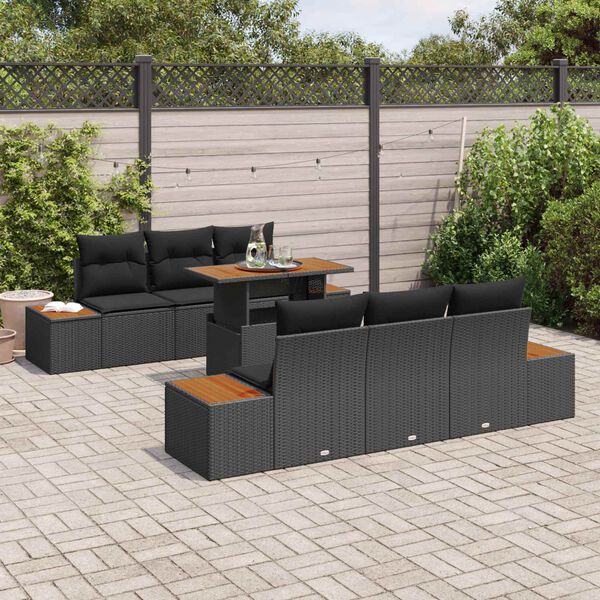vidaXL Gar&eth;s&oacute;fa sett me&eth; geymslu 7 pcs Svartur Poly rattan