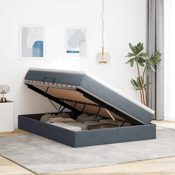 vidaXL R&uacute;m me&eth; geymslur&yacute;mi og d&yacute;nu D&ouml;kk gr&aacute; 140 x 200 cm Flauel