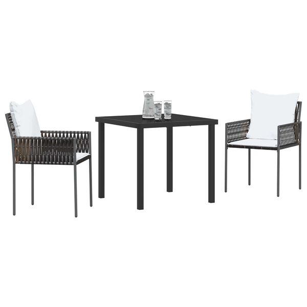 vidaXL Gar&eth;ur bor&eth;sett 3 pcs Br&uacute;nn og svartur PE rattan
