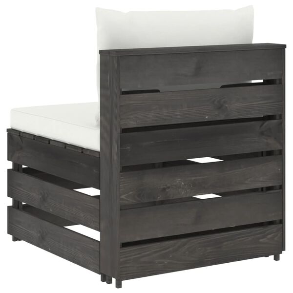 vidaXL Miðjusófaeining með Sessum Grátt Gagnvarinn Viður