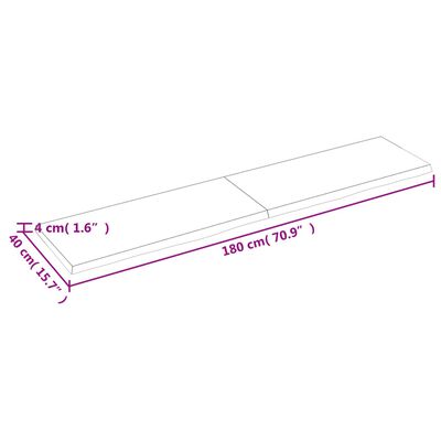 vidaXL Borðplata 180x40x(2-4) cm Ómeðhöndluð Gegnheil Eik