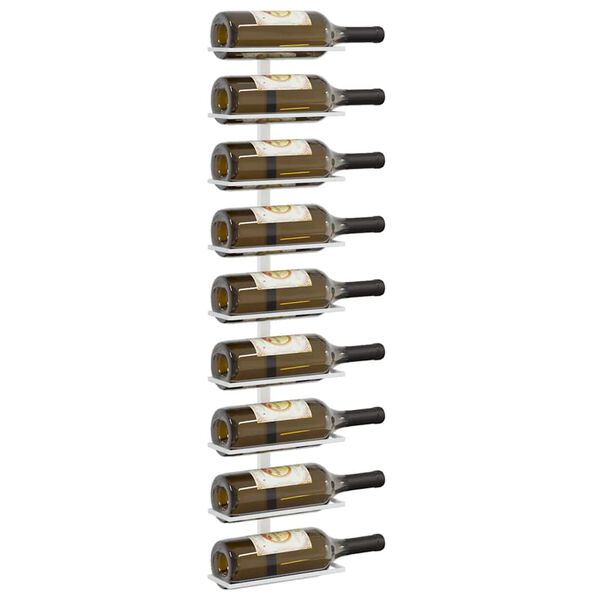 vidaXL Vegghengdur V&iacute;nrekki fyrir 9 Fl&ouml;skur 2 stk. Hv&iacute;tt J&aacute;rn