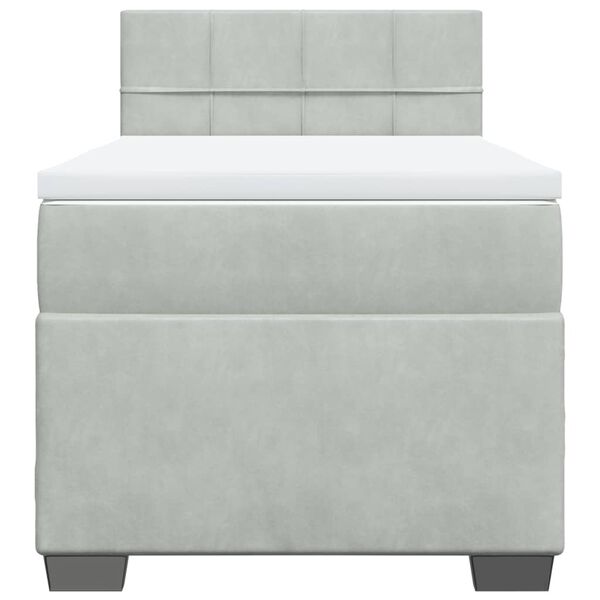 vidaXL H&oacute;lfa&eth; Springr&uacute;m me&eth; D&yacute;nu Lj&oacute;sgr&aacute;tt 90x190 cm Flauel