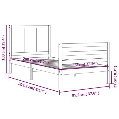 vidaXL Rúmgrind án Dýnu Ljósbrún 90x200 cm Gegnheil Viður