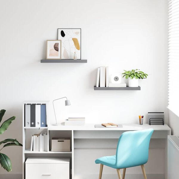 vidaXL Vegghengdar Hillur 2 stk. Gr&aacute;ar 60x23,5x3,8 cm MDF