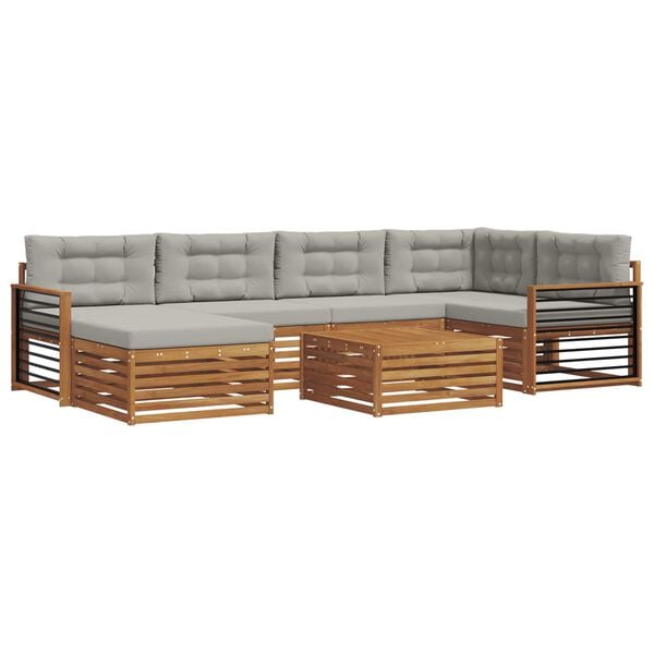 vidaXL &Uacute;ti s&oacute;fasett me&eth; p&uacute;&eth;i 7 pcs N&aacute;tt&uacute;rulegt og Lj&oacute;st Gr&aacute;tt