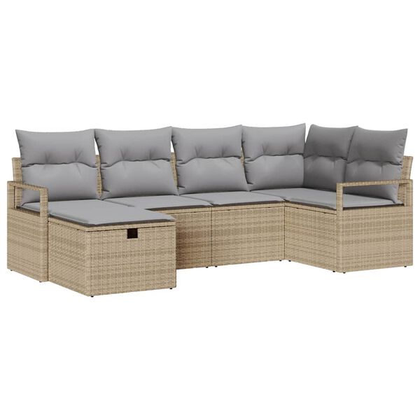 vidaXL Gar&eth;s&oacute;fa sett me&eth; p&uacute;&eth;i 6 pcs Drapplita&eth;ur p&oacute;l&yacute;rattan
