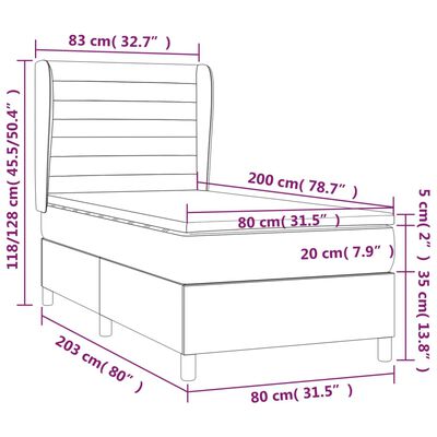 vidaXL Hólfað Springrúm með Dýnu Dökkgrátt 80x200 cm Flauel