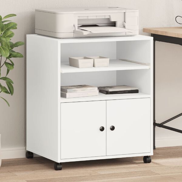 vidaXL Prentarastandur á Hjólum Hvítur 60x48x74 cm