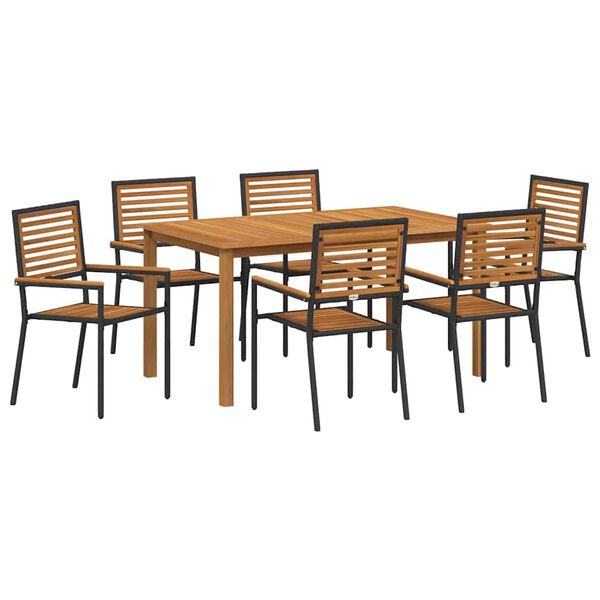 vidaXL Garður borðsett 7 pcs Svartur Poly rattan