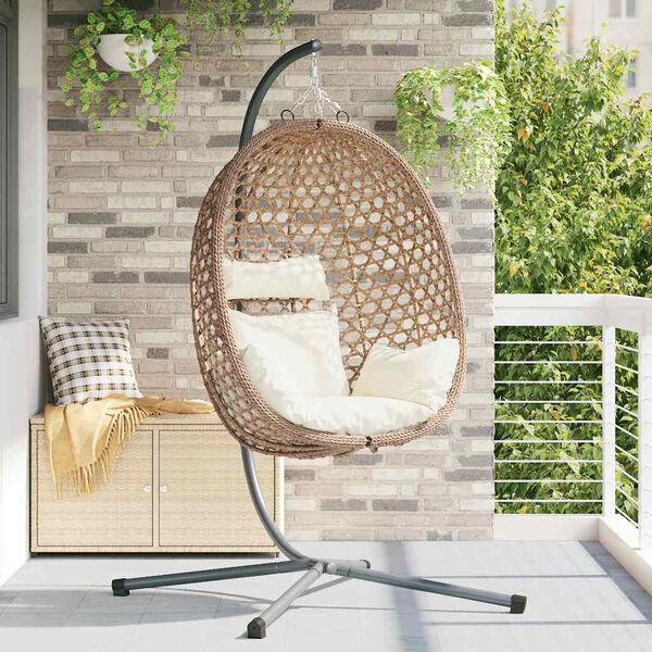 vidaXL Hangandi eggjast&oacute;ll Lj&oacute;s krem 104 x 100 x 191 cm p&oacute;l&yacute;rattan