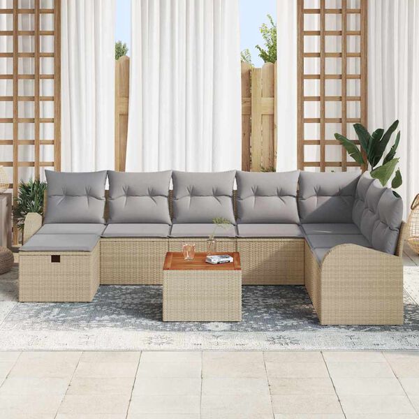 vidaXL Gar&eth;s&oacute;fa sett me&eth; p&uacute;&eth;i 9 pcs Drapplita&eth;ur Poly rattan