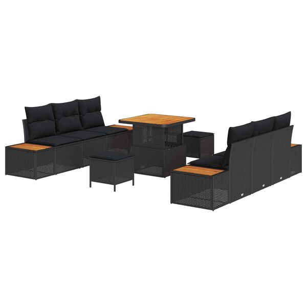 vidaXL Gar&eth;s&oacute;fa sett me&eth; p&uacute;&eth;i me&eth; geymslu 9 pcs Svartur Poly rattan
