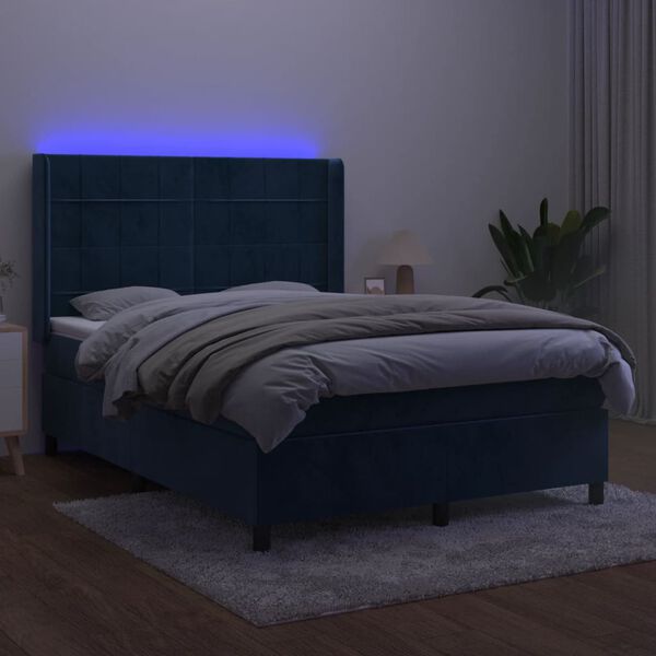 vidaXL H&oacute;lfa&eth; Springr&uacute;m me&eth; D&yacute;nu&LED Bl&aacute;tt 140x190 cm Flauel