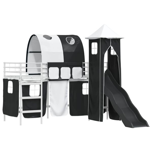 vidaXL Leiksk&aacute;la r&uacute;m fl&ouml;gu Hv&iacute;tt og svart 74,5 x 190 cm M&aacute;lmur