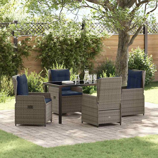 vidaXL Gar&eth;ur bor&eth;sett 5 pcs Gr&aacute;r Poly rattan