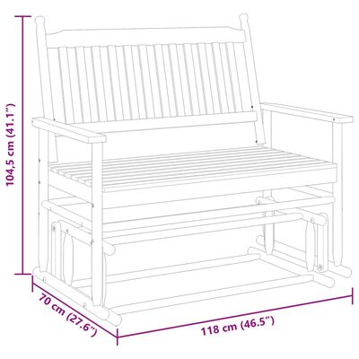 vidaXL Ruggubekkur Svartur 118x70x104,5 cm Gegnheil Ösp