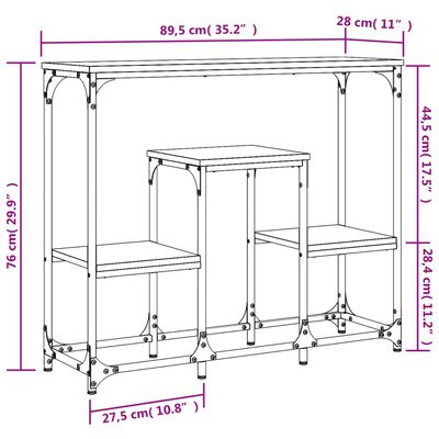 vidaXL Veggborð Brúnn Eikarlitur 89,5x28x76 cm Samsettur Viður