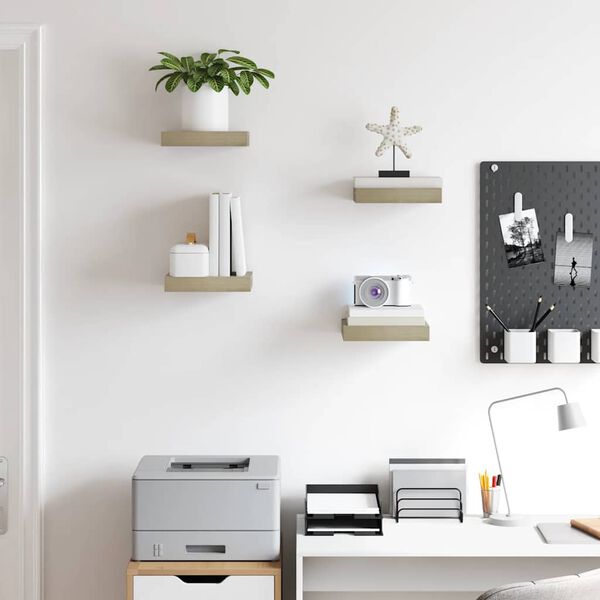 vidaXL Vegghengdar Hillur 4 stk. Eikarlita&eth;ar 23x23,5x3,8 cm MDF