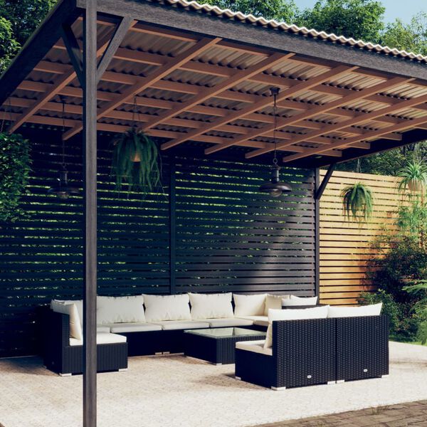 vidaXL 10 Hluta Gar&eth;h&uacute;sgagnasett me&eth; Sessum P&oacute;l&yacute;rattan Svart