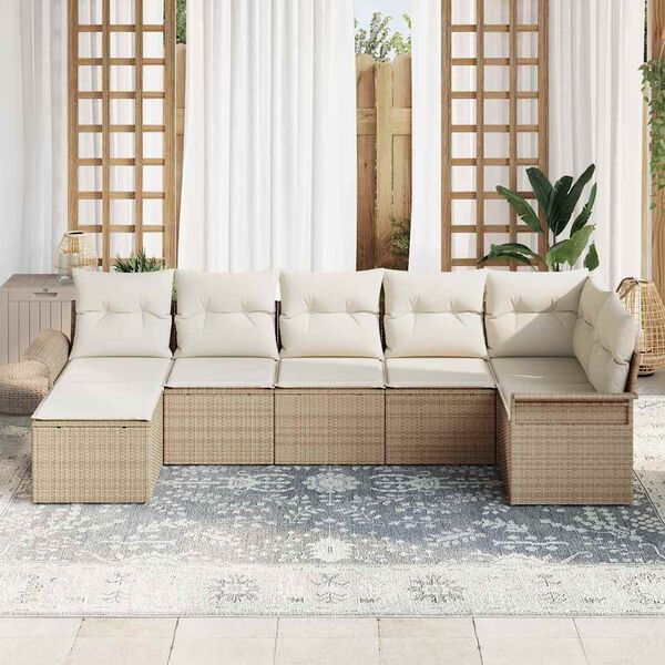 vidaXL Gar&eth;s&oacute;fa sett me&eth; p&uacute;&eth;i 7 pcs Drapplita&eth;ur Poly rattan