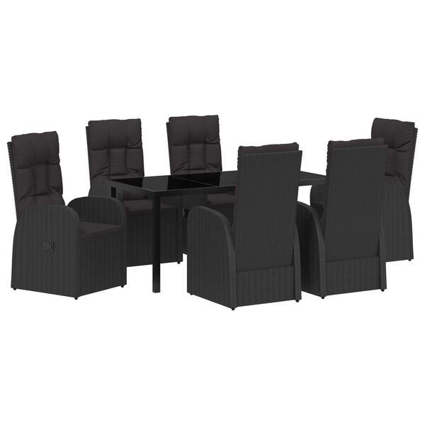 vidaXL Gar&eth;ur bor&eth;sett me&eth; p&uacute;&eth;i 7 pcs Svartur p&oacute;l&yacute;rattan
