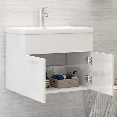 804653 vidaXL Sink Cabinet High Gloss White 60x38,5x46 cm Chipboard