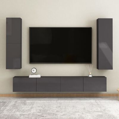 803378 vidaXL TV Cabinet High Gloss Grey 30,5x30x110 cm Chipboard