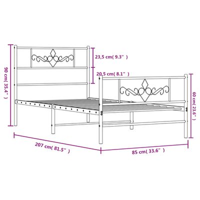 vidaXL Rúmgrind úr Málmi með Höfuðgafli & Fótagafli Svört 80x200 cm