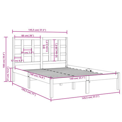 vidaXL Rúmgrind Gegnheill Viður 140x190 cm