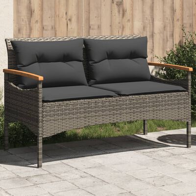 vidaXL Garðbekkur með Sessum 116x62,5x74 cm Grátt Pólýrattan