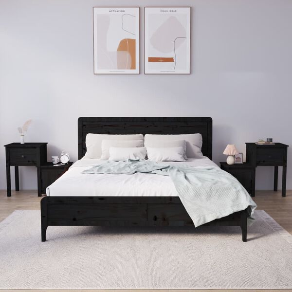 vidaXL Náttborð 2 stk. Svört 79,5x38x65,5 cm Gegnheil Fura