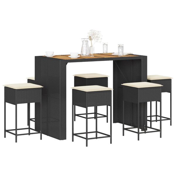 vidaXL 7 Hluta Gar&eth;barsett me&eth; S&aelig;tisp&uacute;&eth;um P&oacute;lyrattan Svart