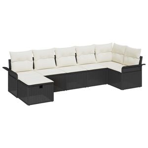 vidaXL Gar&eth;s&oacute;fa sett me&eth; p&uacute;&eth;i me&eth; geymslu 7 pcs Svartur Poly rattan