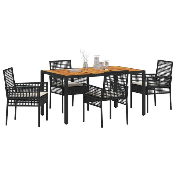 vidaXL Gar&eth;ur bor&eth;sett 5 pcs Svartur p&oacute;l&yacute;rattan