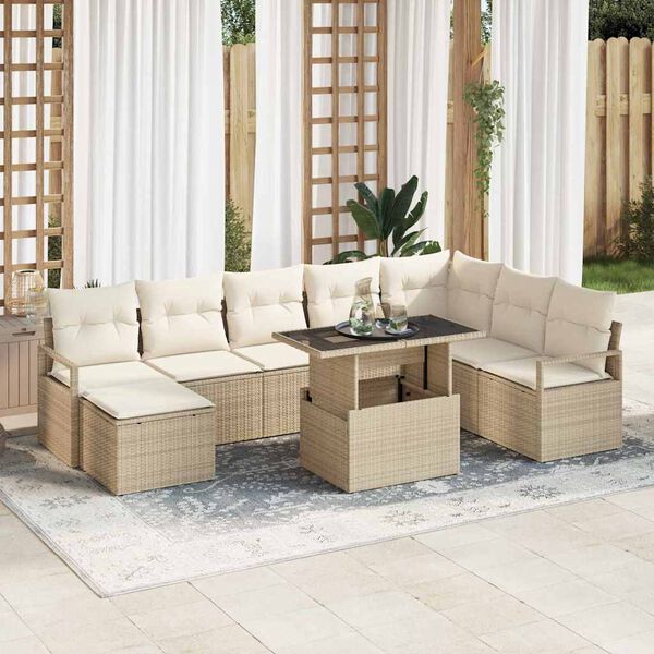 vidaXL Gar&eth;s&oacute;fa sett me&eth; geymslu 9 pcs Drapplita&eth;ur Poly rattan