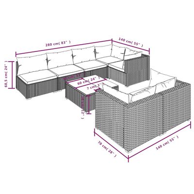 vidaXL 8 Hluta Garðsófasett með Púðum Pólýrattan Brúnt