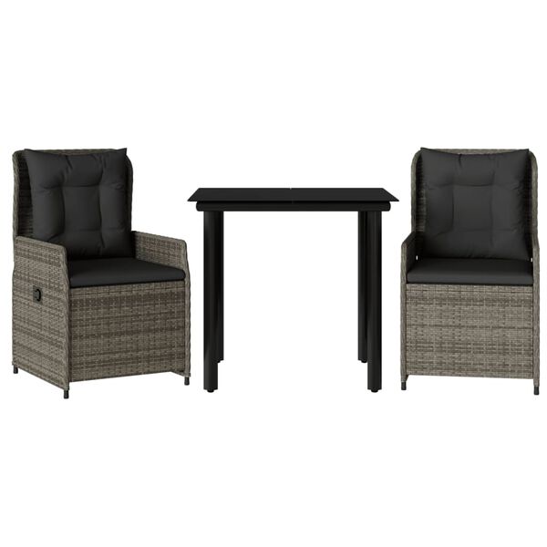 vidaXL 3 Hluta Gar&eth;bor&eth;stofusett me&eth; Gr&aacute;um Sessum P&oacute;l&yacute;rattan