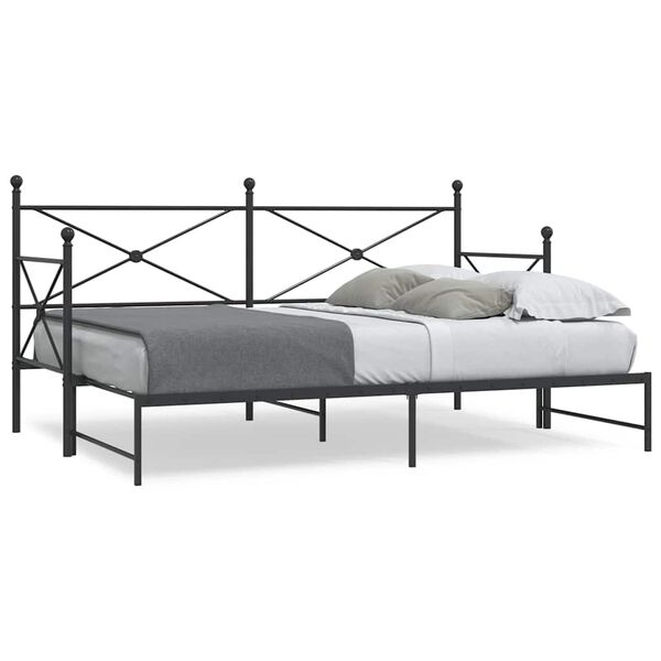 vidaXL Daybed me&eth; r&uacute;llu &aacute;n d&yacute;nu Svartur 90x200 cm St&aacute;l
