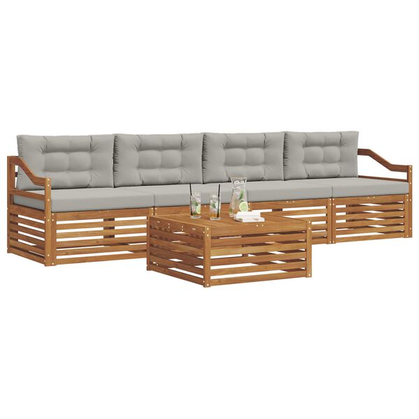 vidaXL &Uacute;ti s&oacute;fasett me&eth; p&uacute;&eth;i 5 pcs N&aacute;tt&uacute;rulegt og Lj&oacute;st Gr&aacute;tt